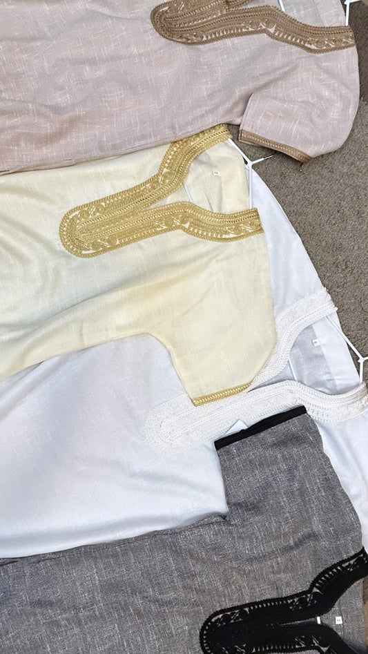 كندورة ثوب كتان للأطفال بأكمام قصيرة