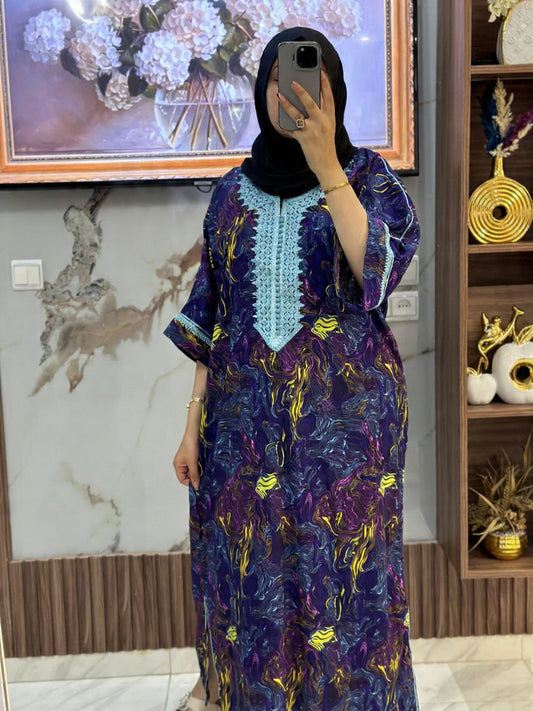 blue marble kaftan dress modest fashion women UK