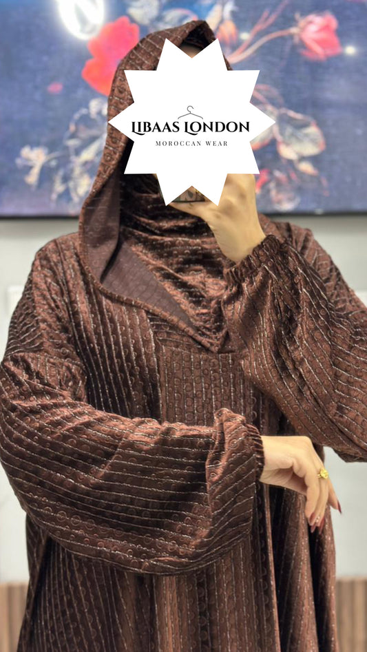 Moroccan hooded djellaba for women UK standard fit elegant modest Islamic dress front view