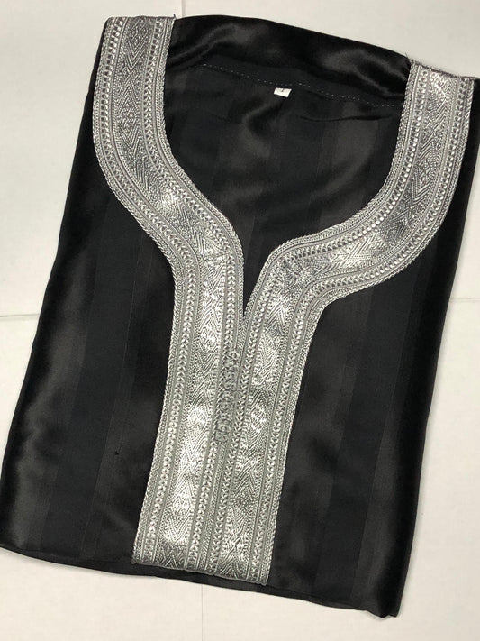 premium shine Thobe Jawehara Moroccan Black