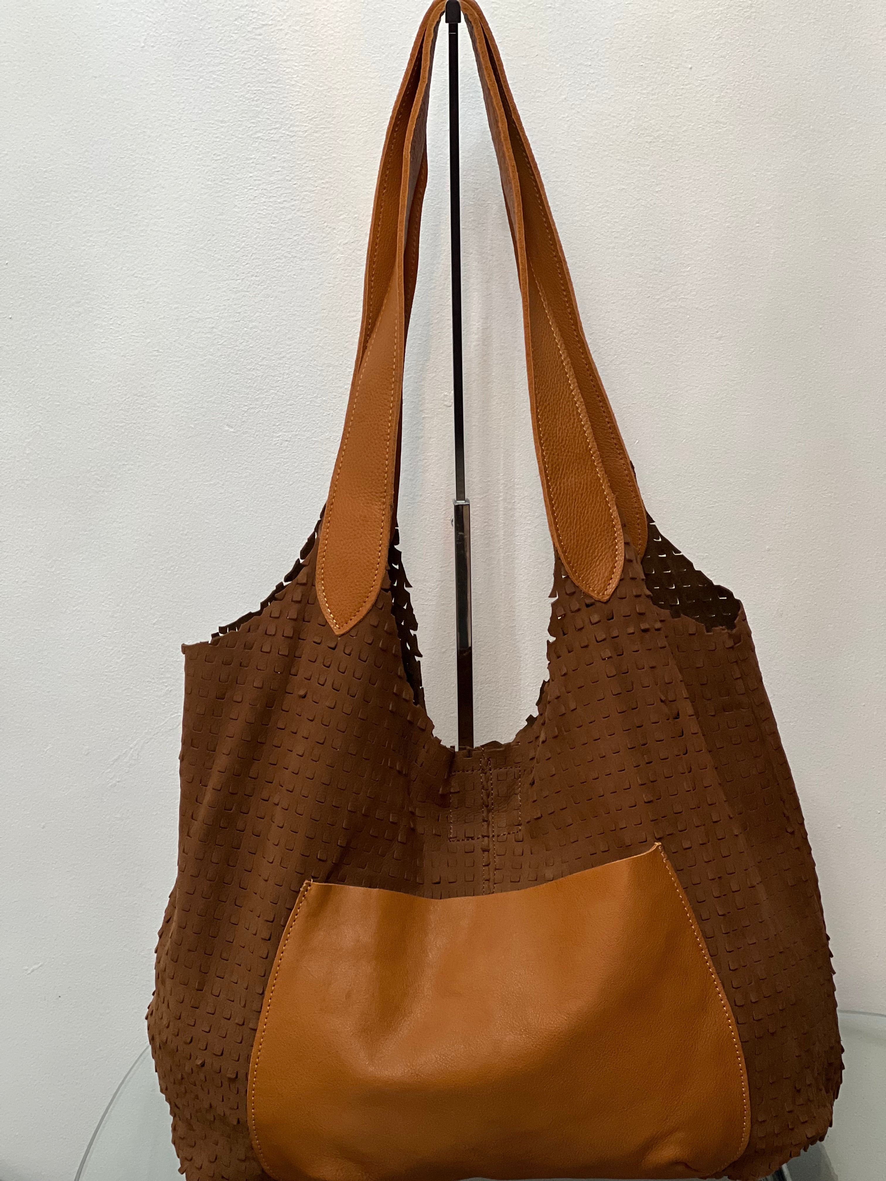 Shoulder hobo  bag with pocket - 100% Suede - leather straps