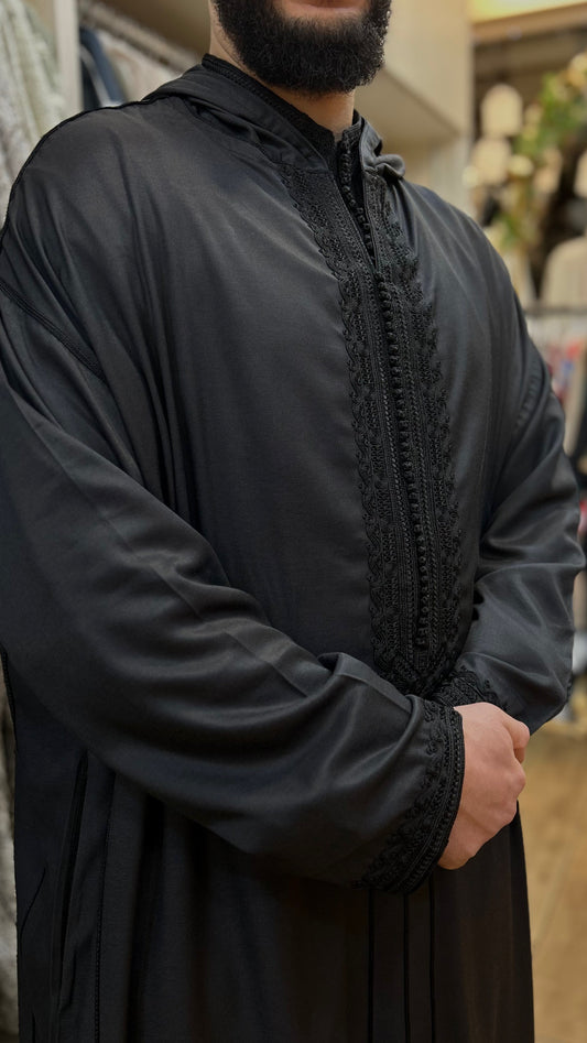 Hooded Embroidery Gabardine Moroccan Thobe