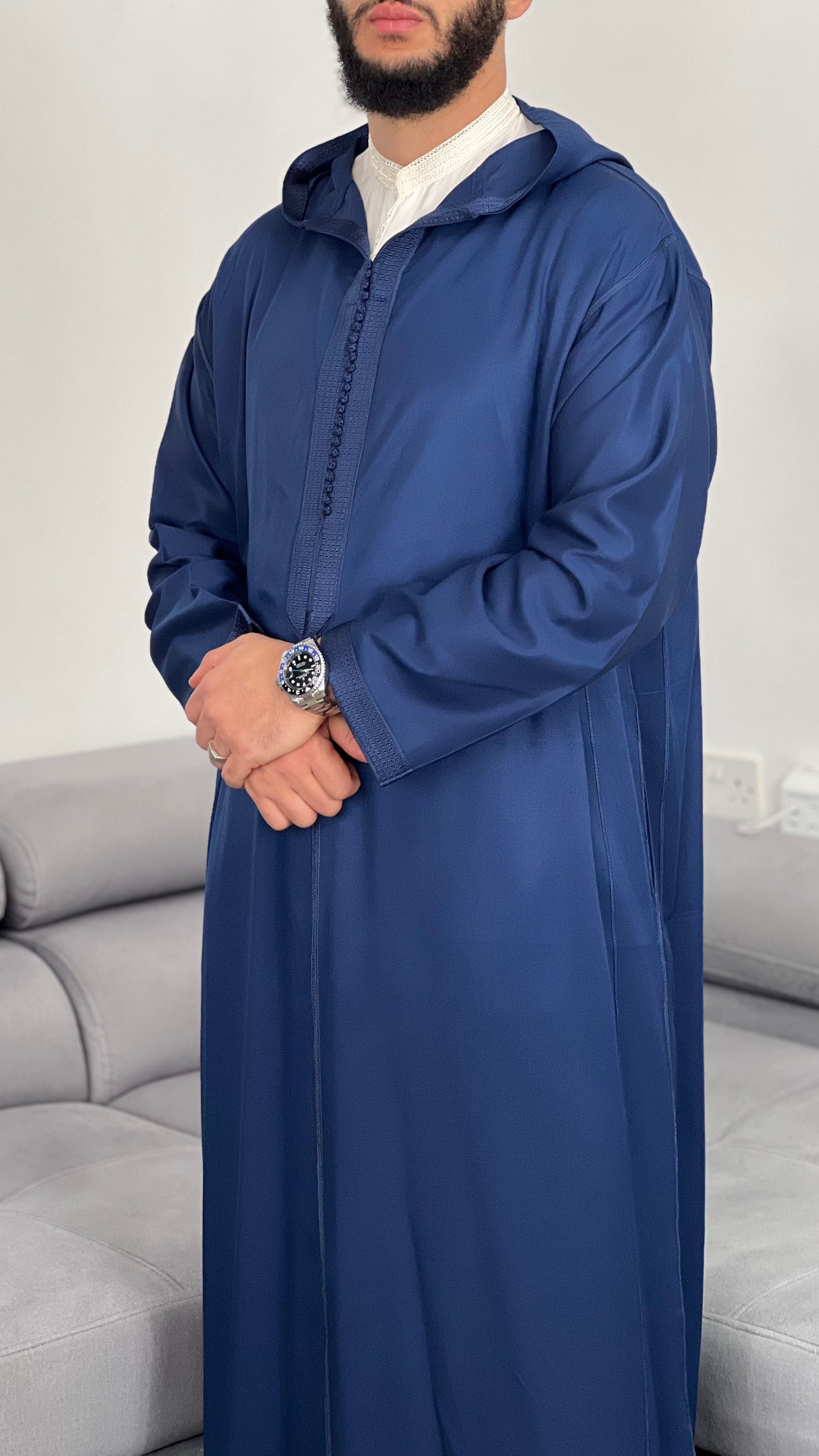 ثوب مغربي جبردين مقنع كحلي