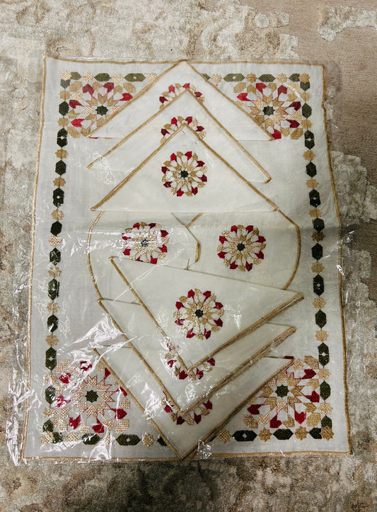 Home Embroidered cover for tray and tea pot including napkins