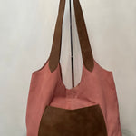 Shoulder hobo  bag with pocket - 100% Suede - leather straps