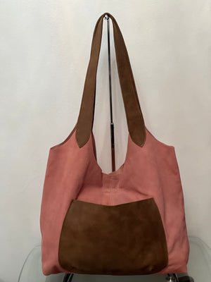 Shoulder hobo  bag with pocket - 100% Suede - leather straps