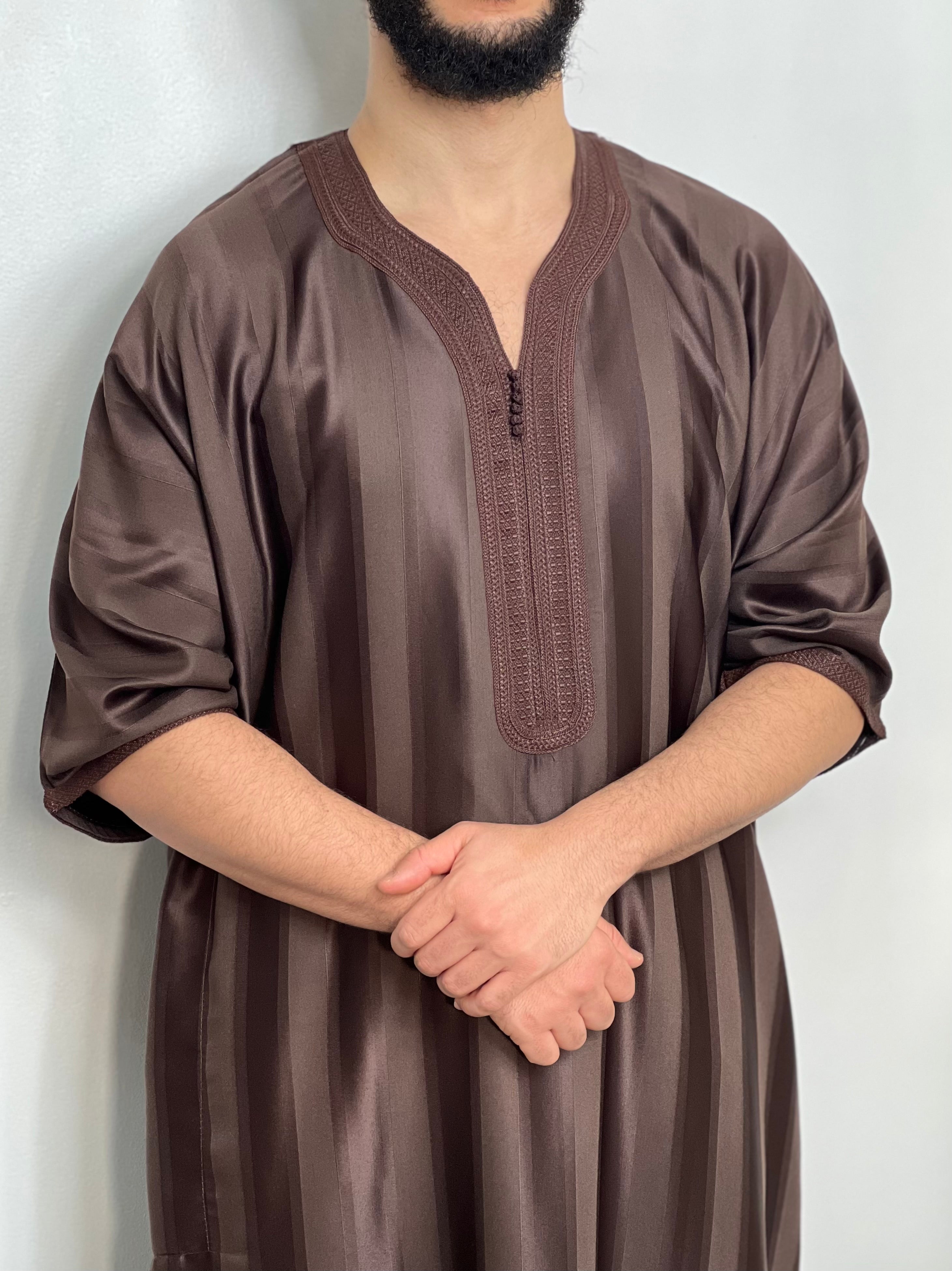 Jawehara Moroccan striped Islamic Thobe - djellaba, Jubbah, Thobe, kandora, Kaftan lightweight