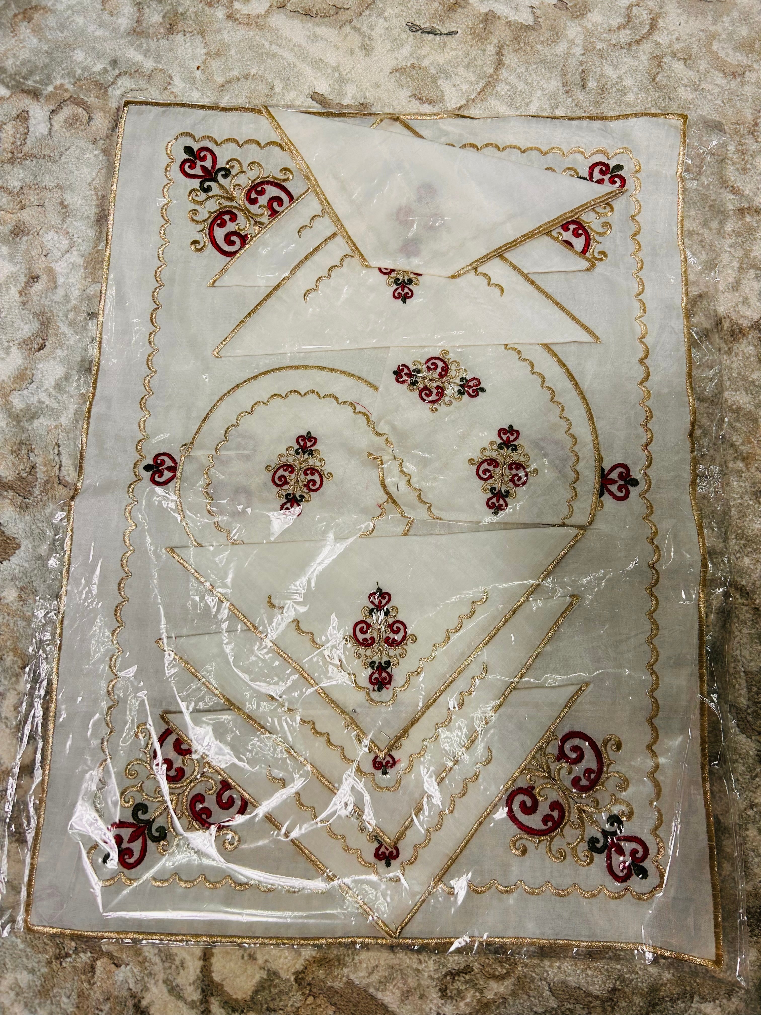 Embroidered cover for tray and tea pot including napkins