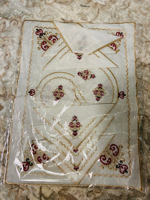 Embroidered cover for tray and tea pot including napkins