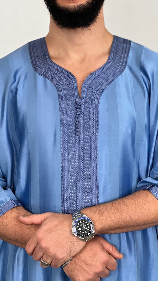 premium shine Thobe Jawehara Moroccan Sky blue