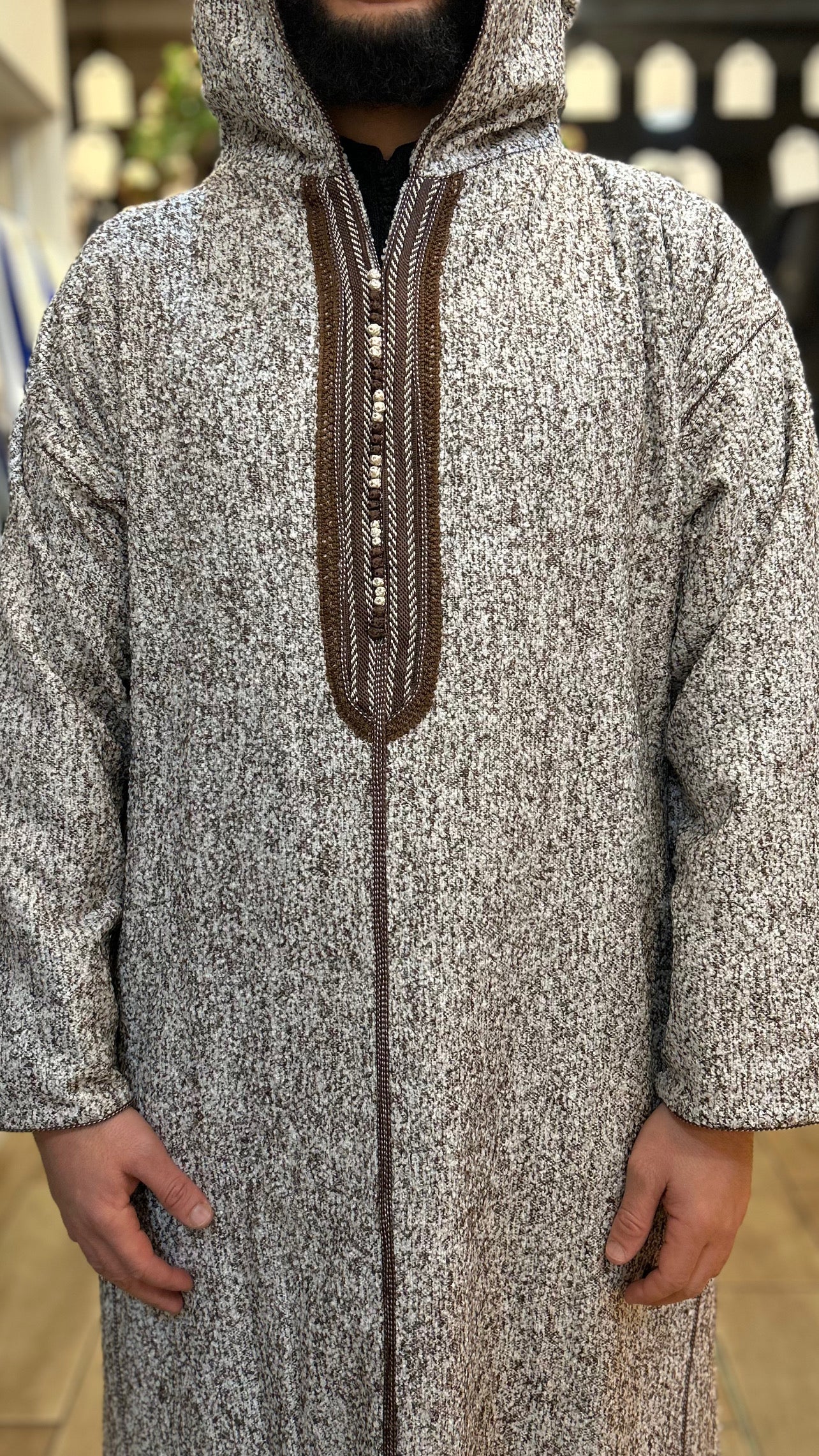 winter Hooded wazania djellaba Brown