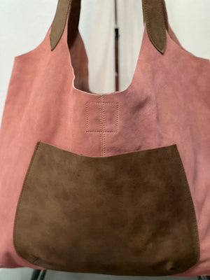 Shoulder hobo  bag with pocket - 100% Suede - leather straps