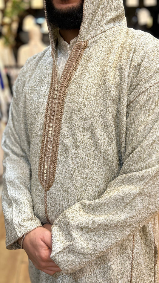 winter wazania Hooded djellaba beige brown
