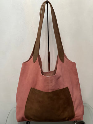 Shoulder hobo  bag with pocket - 100% Suede - leather straps