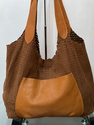 Shoulder hobo  bag with pocket - 100% Suede - leather straps