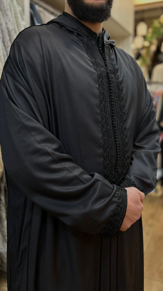 Hooded Embroidery Gabardine Moroccan Thobe