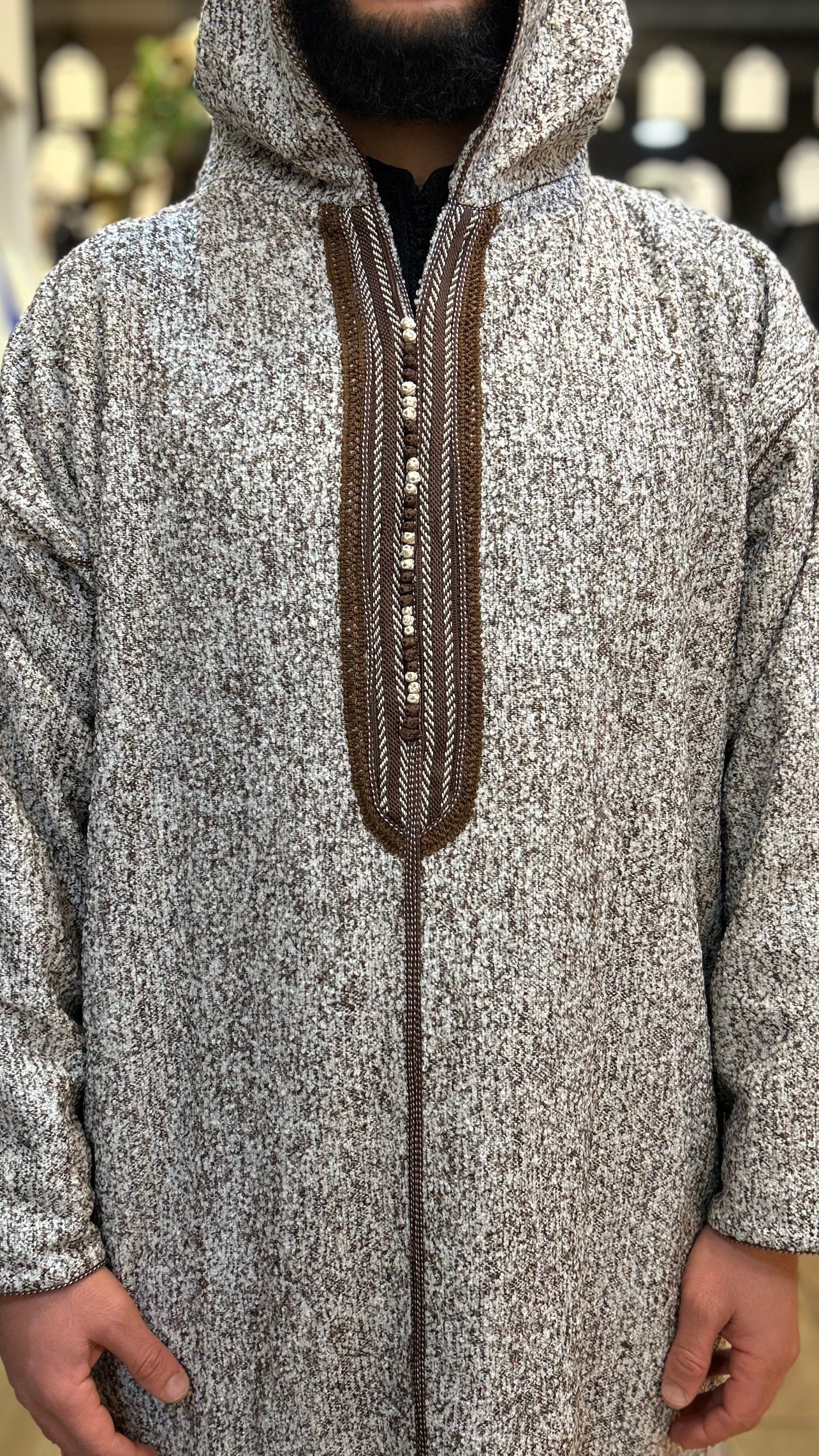 winter Hooded wazania djellaba Brown