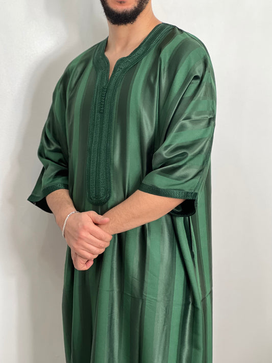premium shine Thobe Jawehara Moroccan Green