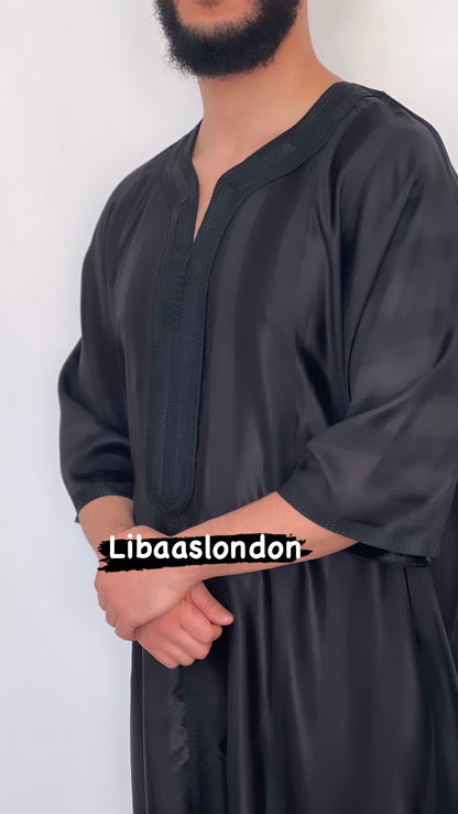 ثوب جوهرة مغربي أسود لامع فاخر