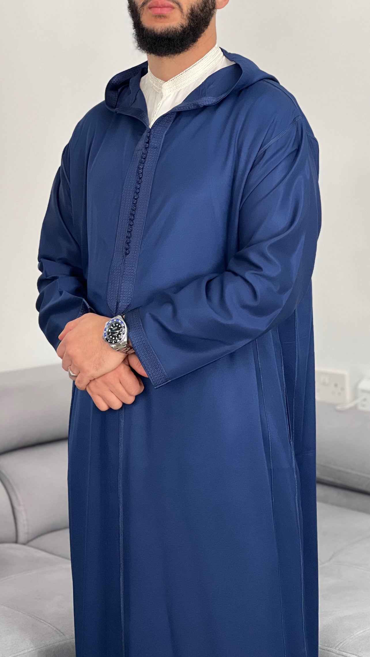 ثوب مغربي جبردين مقنع كحلي