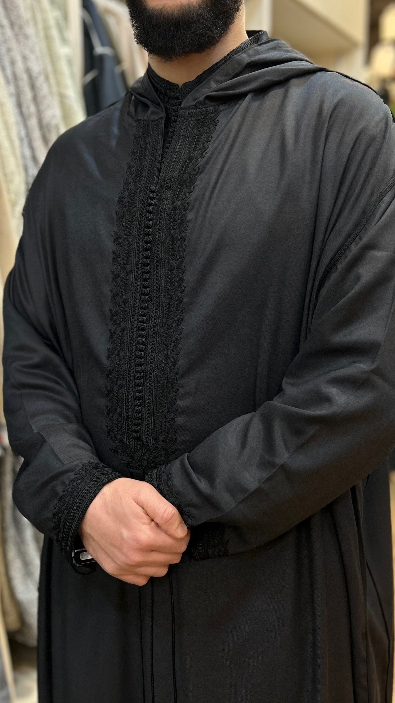 Hooded Embroidery Gabardine Moroccan Thobe