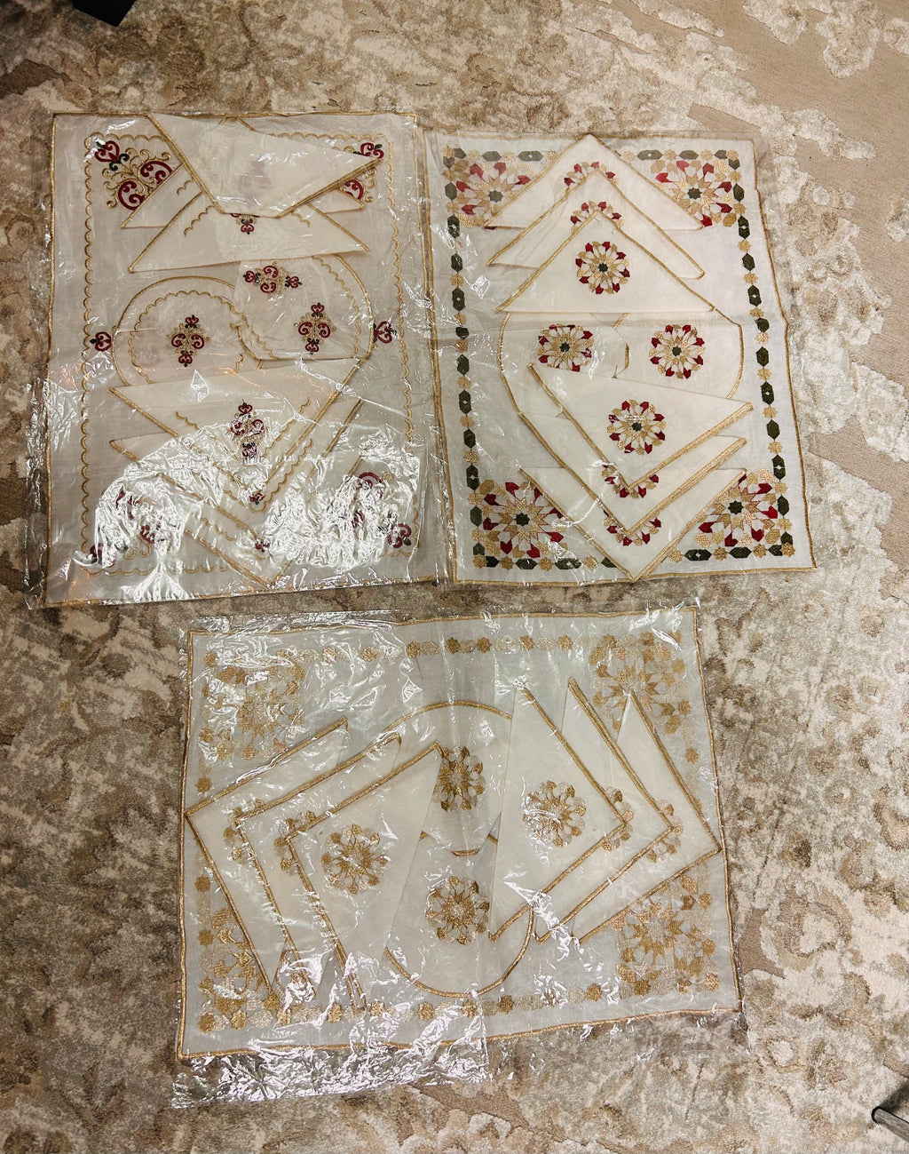 Embroidered cover for tray and tea pot including napkins