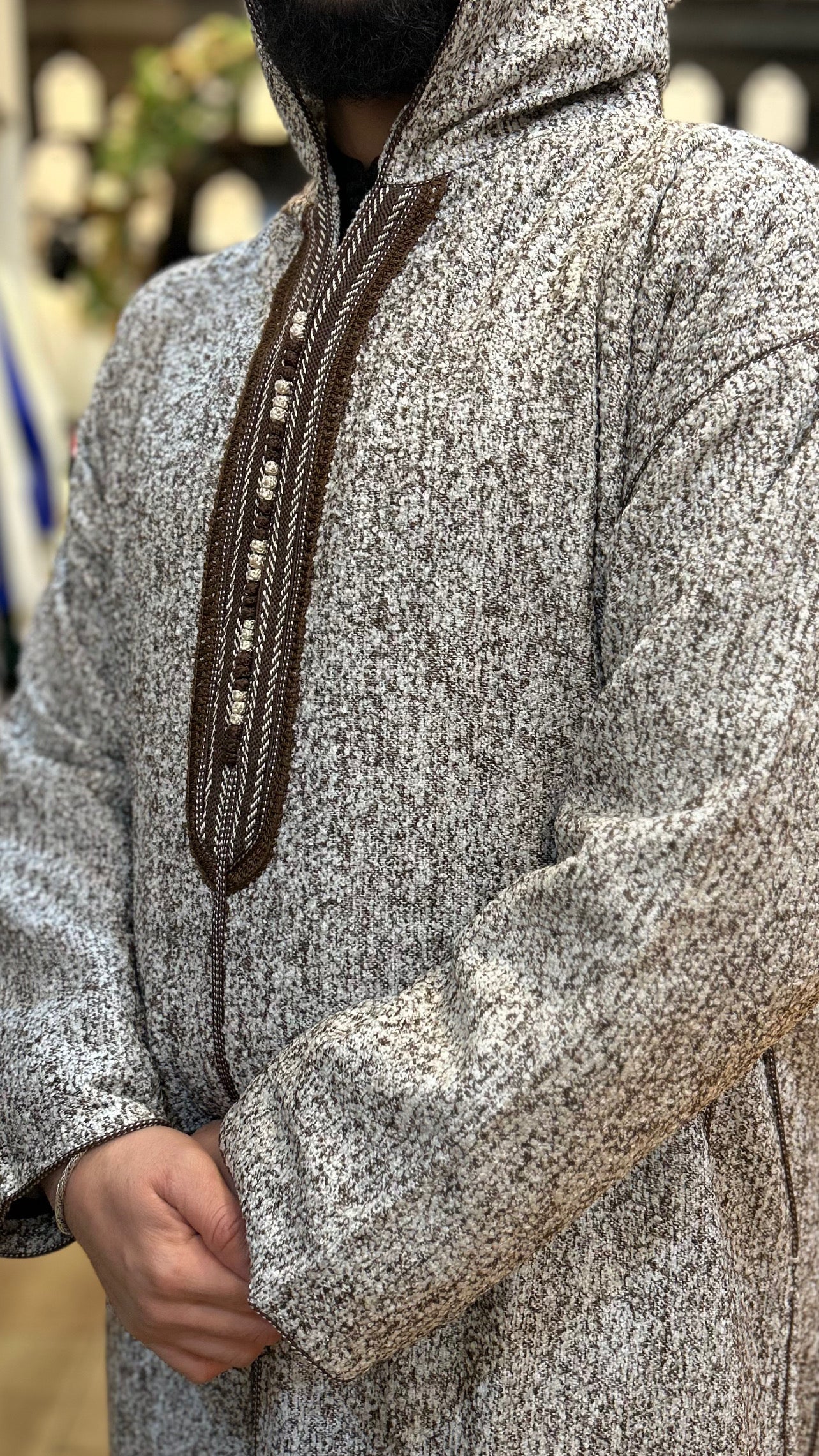 winter Hooded wazania djellaba Brown