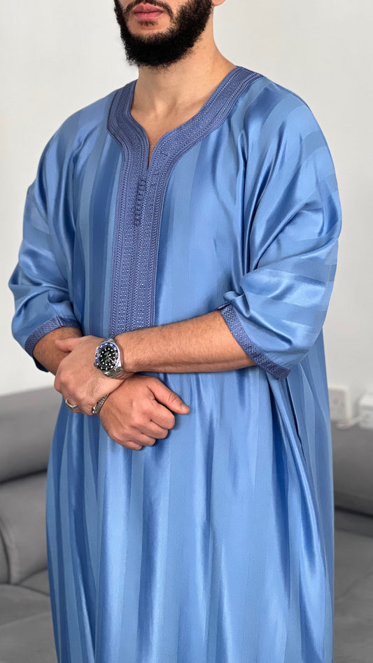 premium shine Thobe Jawehara Moroccan Sky blue