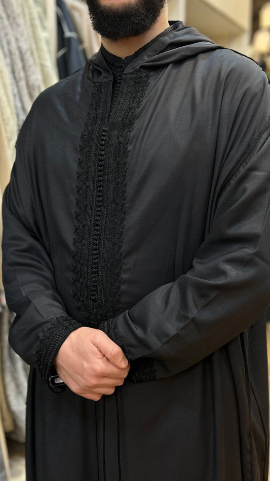 Hooded Embroidery Gabardine Moroccan Thobe