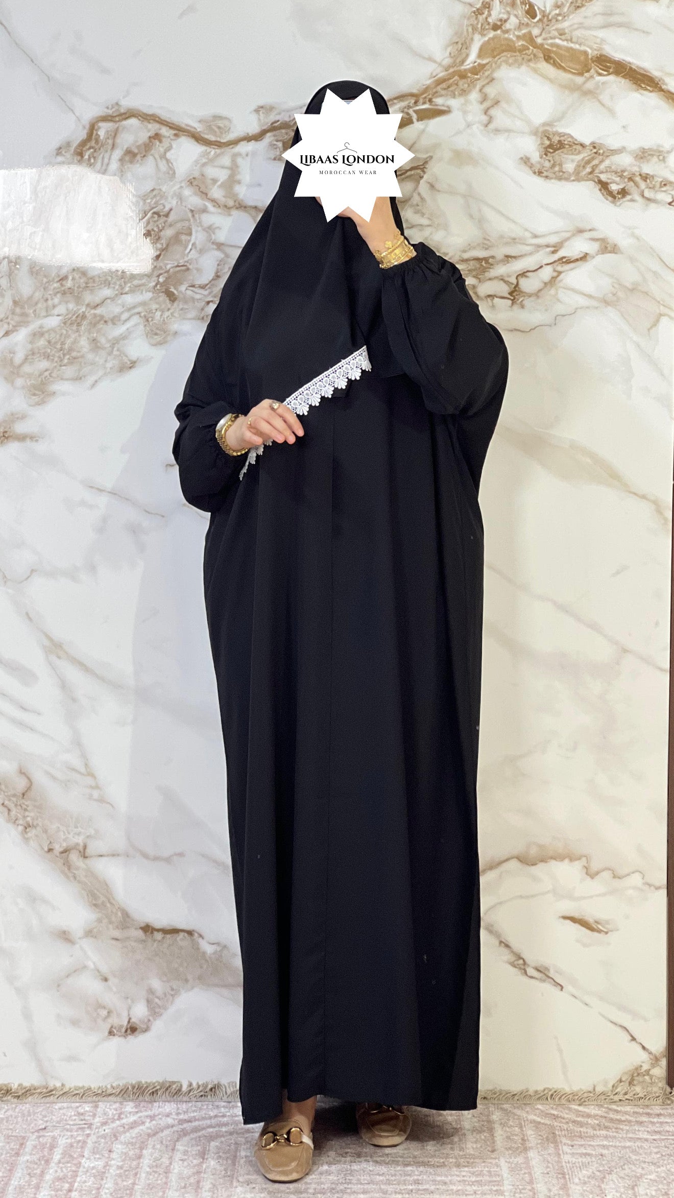 black modest prayer abaya with hijab set UK Islamic prayer wear