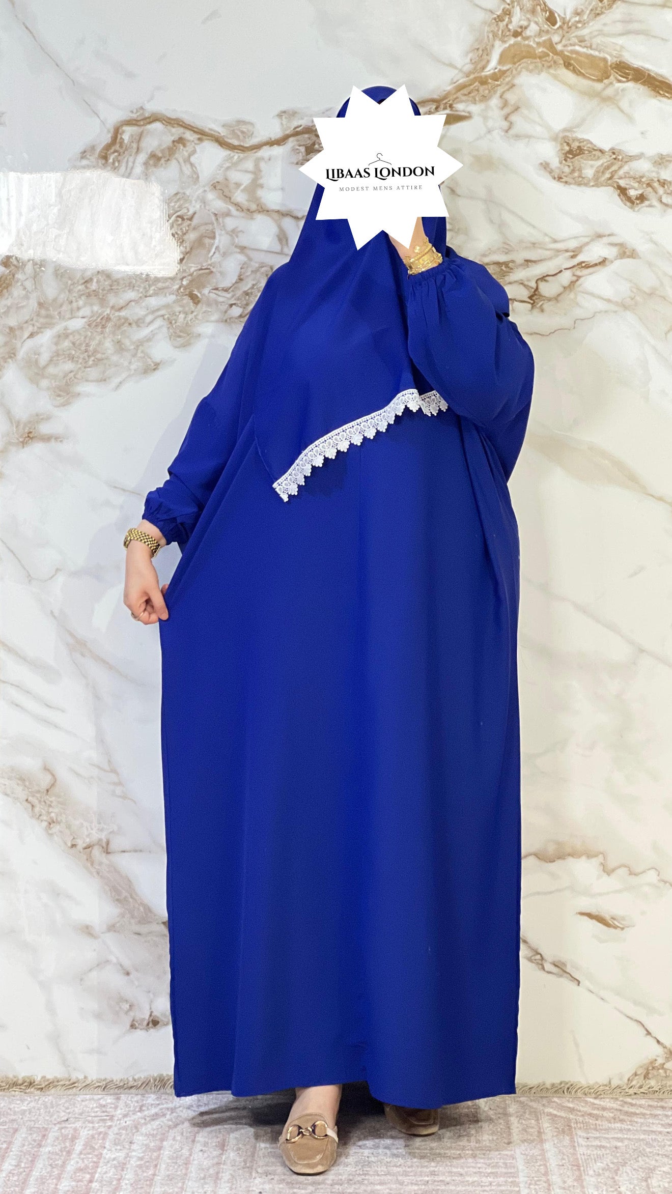 modest prayer blue abaya with hijab set UK Islamic prayer wear