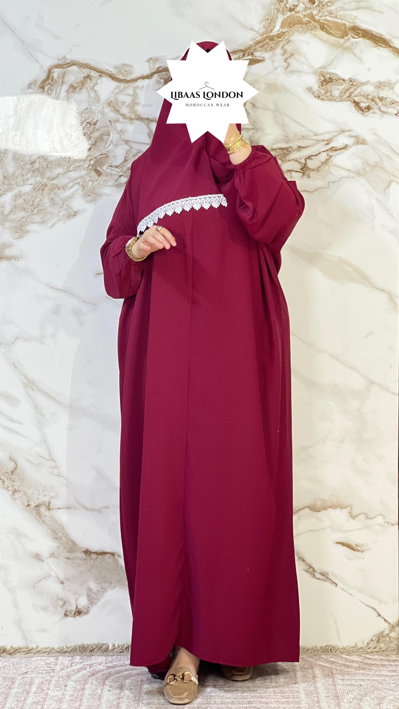 modest prayer abaya with hijab set UK Islamic prayer wear red